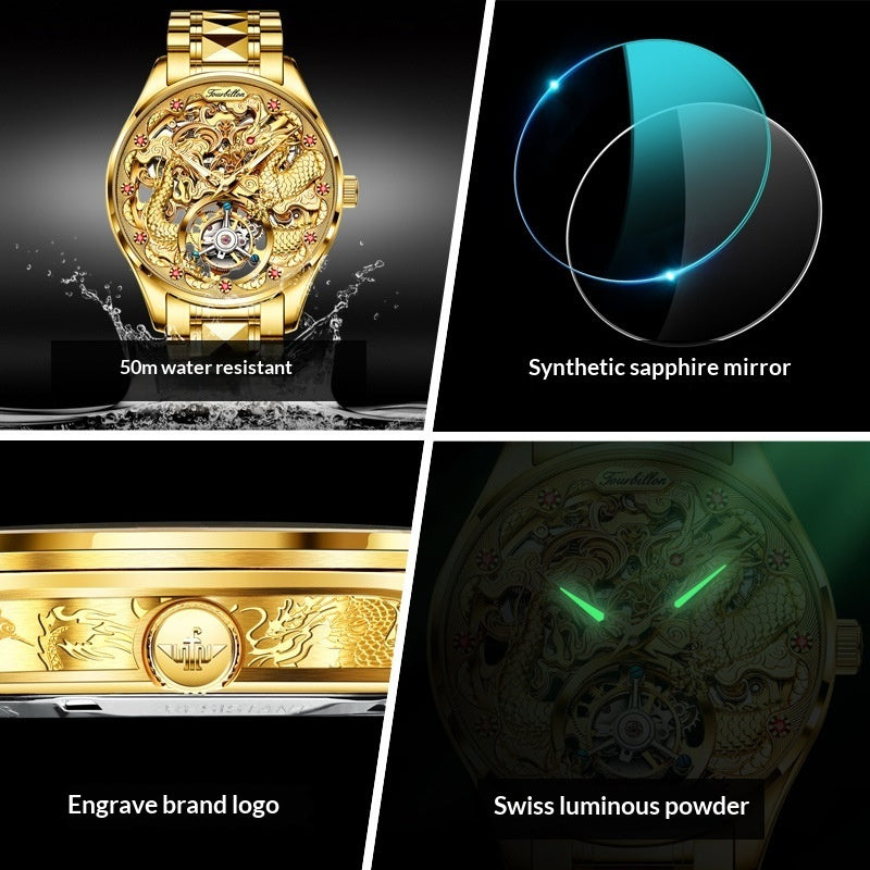 Luxury Golden Water-Resistant Watch With Tourbillon