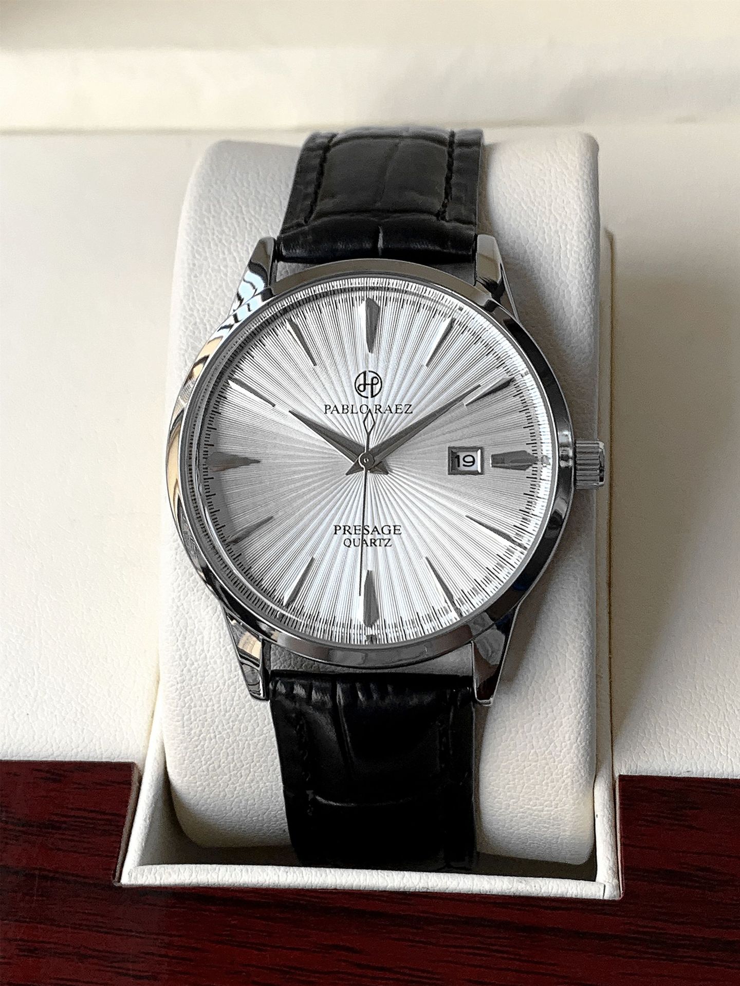 Mens Multifunctional Waterproof Automatic Quartz Business Watch Silver Case Black white