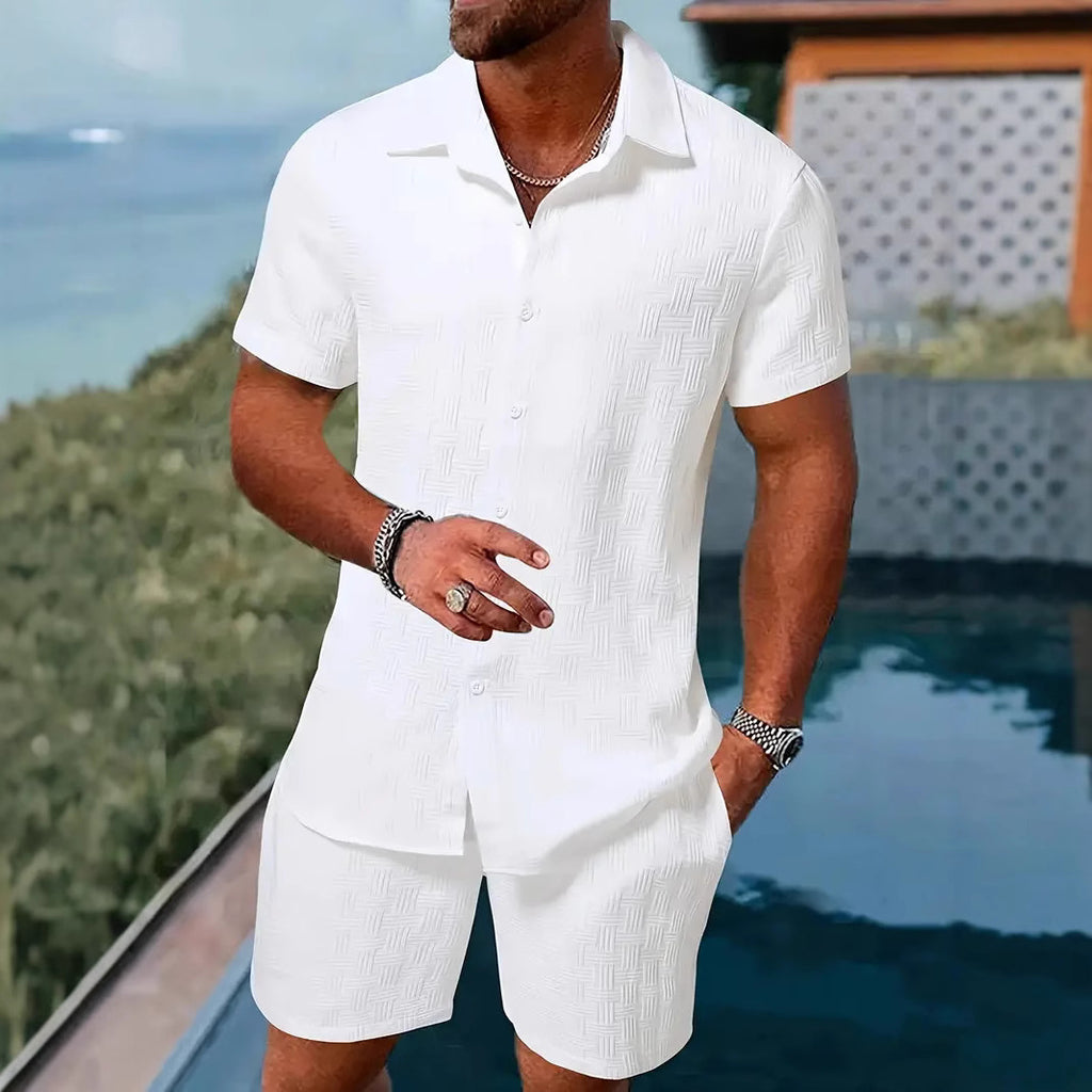 Jacquard Black And White Solid Color Suit White
