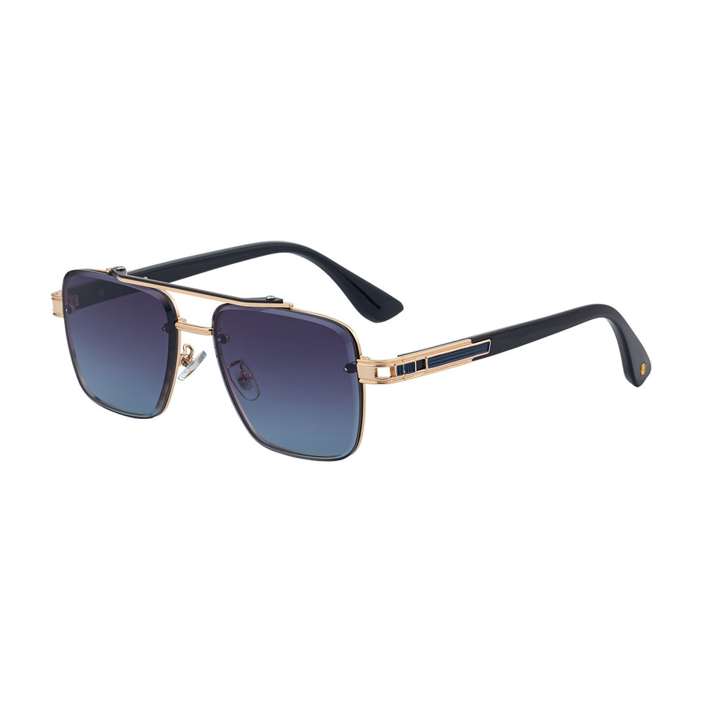 Mens Fashionable Square-frame Sunglasses C4 Gold Gray Blue