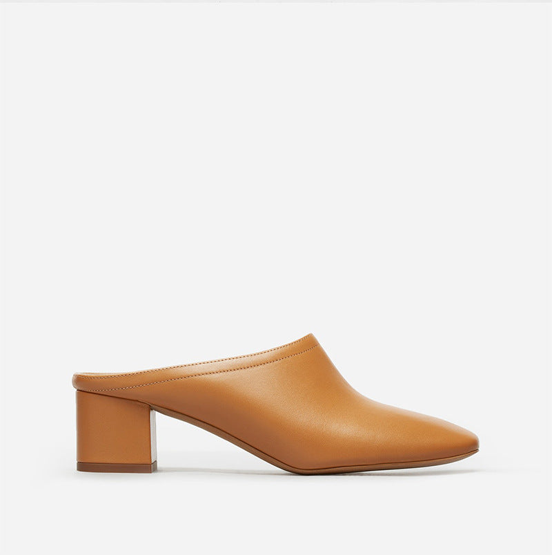 Thick Heel Mid-heel Shoes Slippers Brown