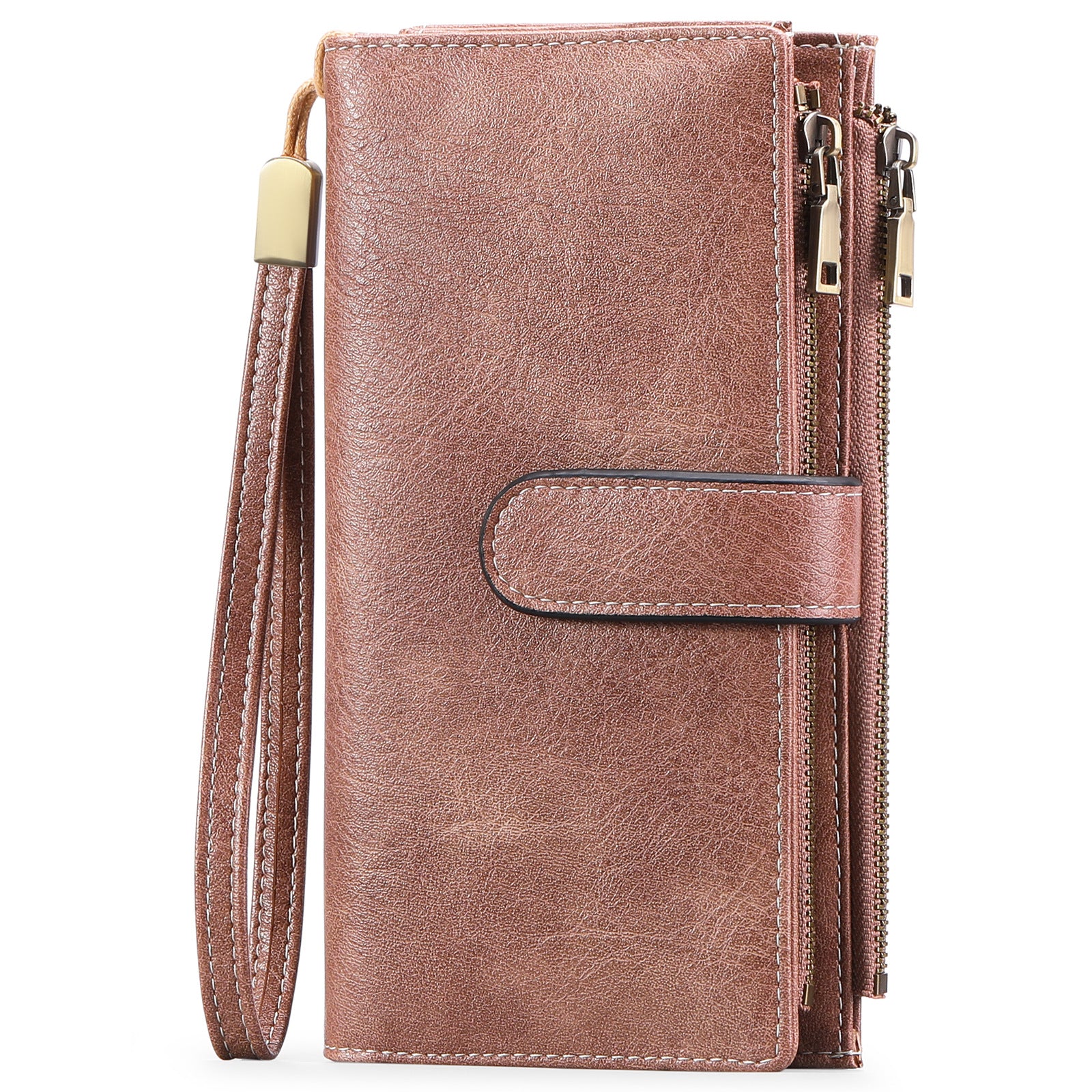 Womens Long Wallet Multi-functional Vintage Tri-fold Purse Rouge Pink
