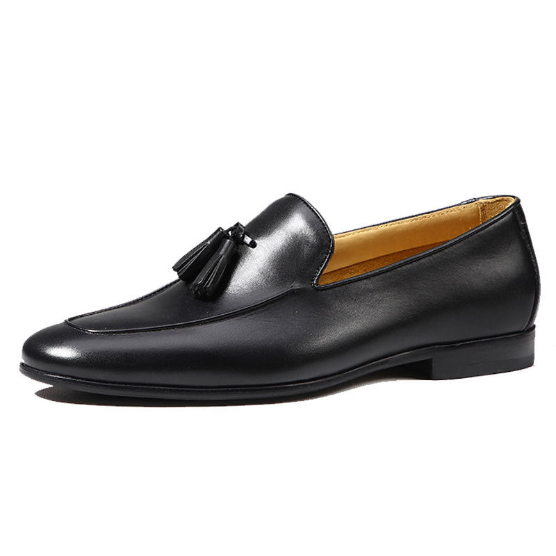 Leather Tassel Breathable Loafers Black