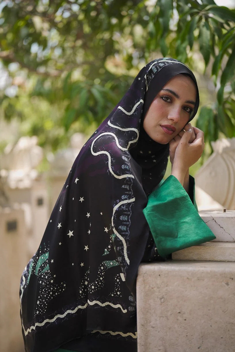 Satin Hijab Printed Shawl Headscarf 24style Above 175cm