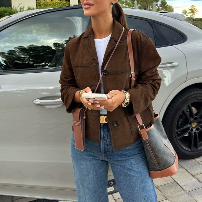 Retro Old Money Style Suede Short Jacket
