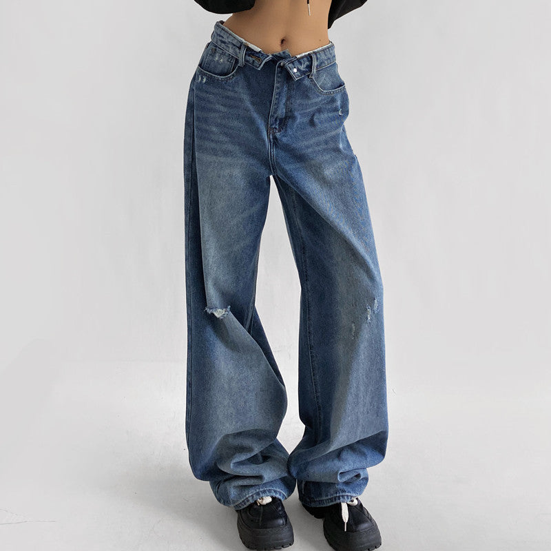 Wide-leg Pants With A Curled Hem