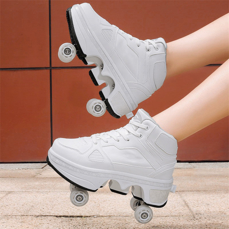 Boys And Girls Double Wheel Row Sneakers Can Be Put Away 1207White