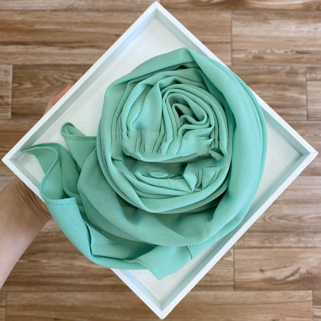 Women's Hijab Solid Pearl Chiffon Scarf Green