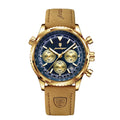 Quartz Wristwatch Waterproof Watch Mens Gold case blue dial leather