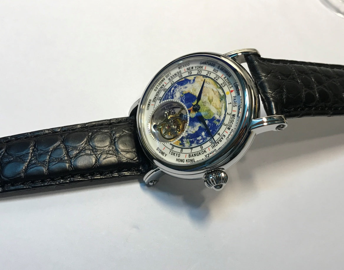 3D Globe Tourbillon Round Watch