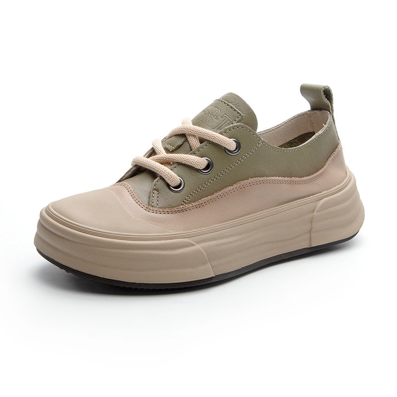 Leather Casual Platform Sneakers Matcha