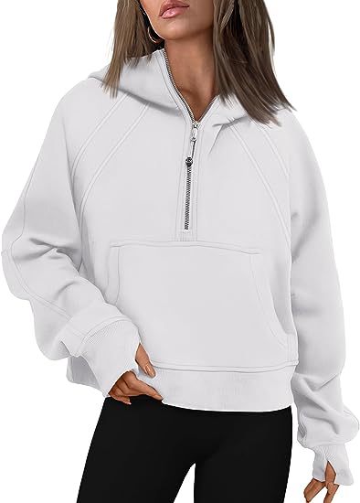 Zipper Hoodie Sweatshirt With Pocket White