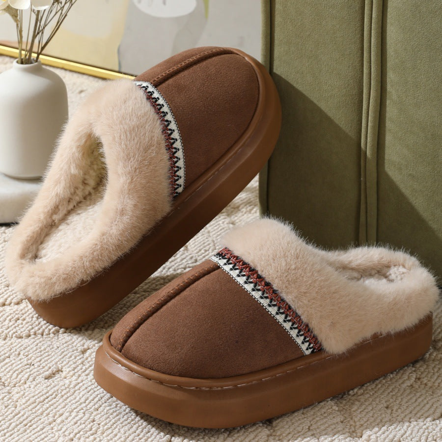 Fluffy Slippers Autumn And Winter Dark Brown