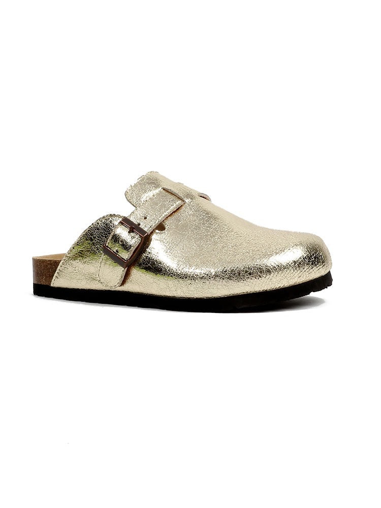 Leather French Retro Closed Toe Half Slippers Gold