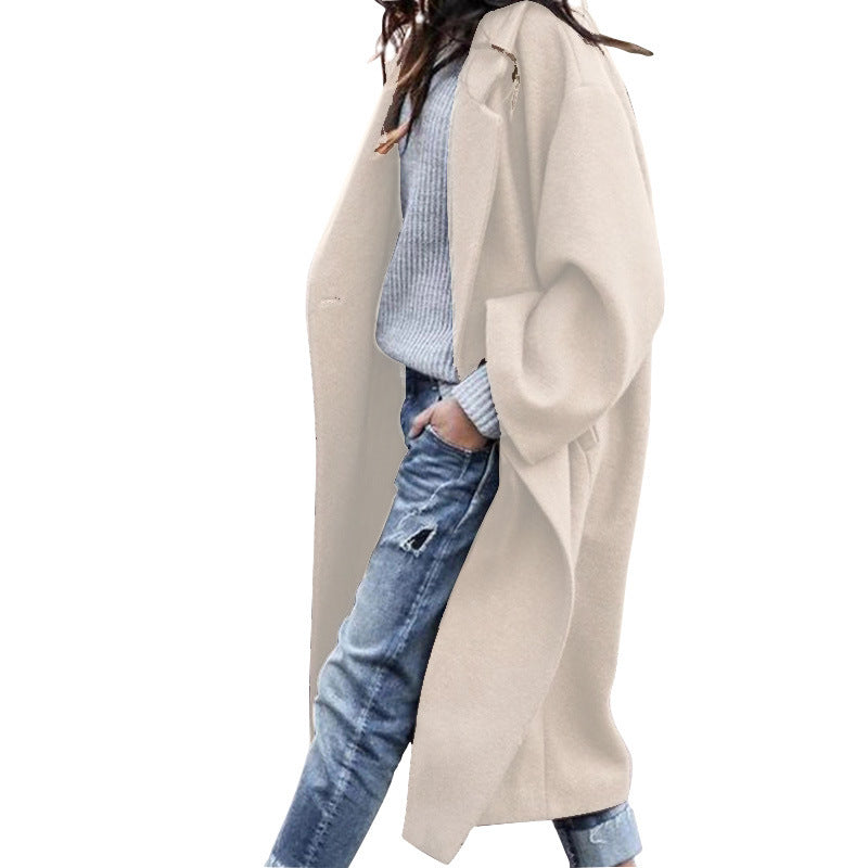 Casual Long Jacket With Pockets Milk Tea