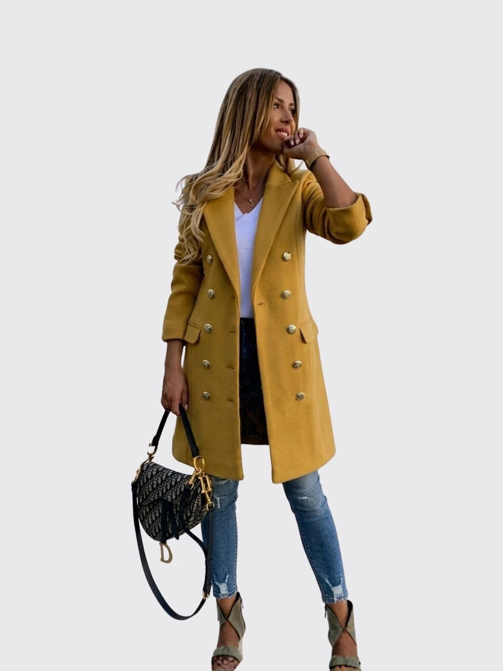 Woolen Lapel Jacket With Double-breasted