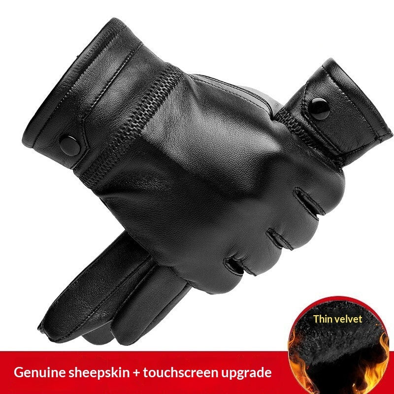 Genuine Leather Gloves With Fleece Lining For Extra Warmth And Waterproof Protection Thickened with Buckle
