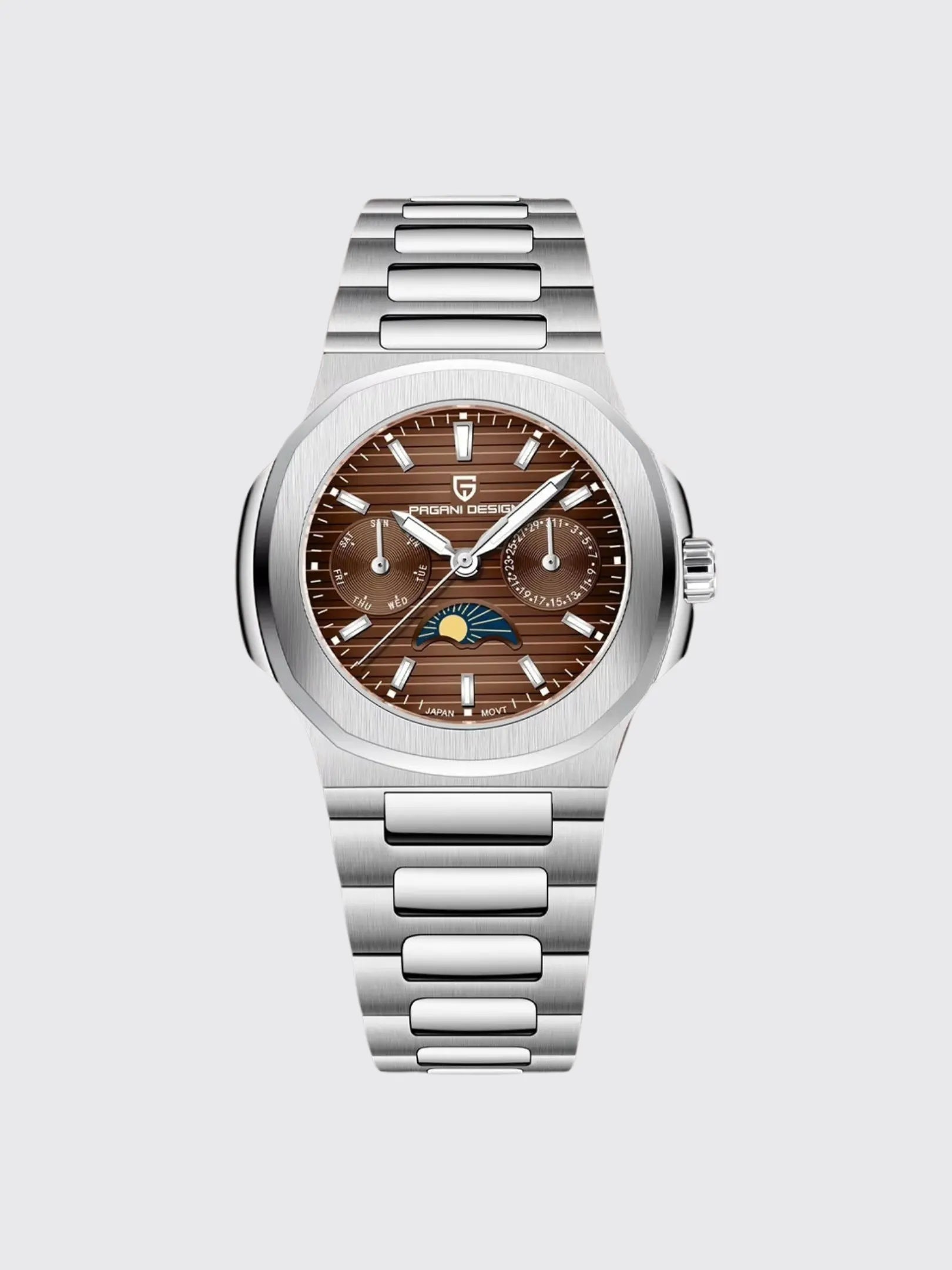Multi-functional Water-resistant Luminous Moon Phase Watch With A Chronograph