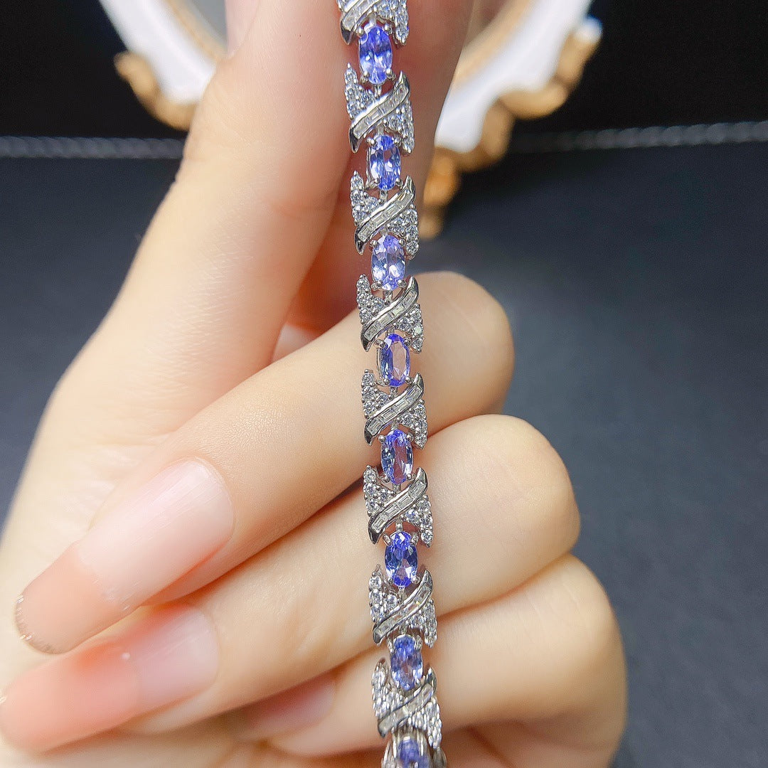 Natural Tanzanite Bracelet S925 Silver Inlaid Main Stone 35