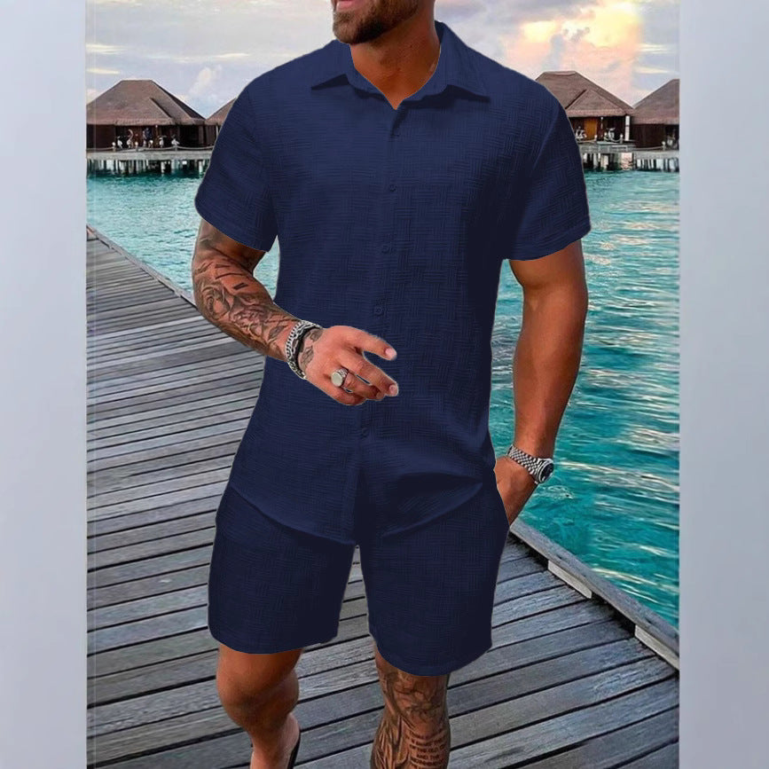 Jacquard Black And White Solid Color Suit Navy Blue