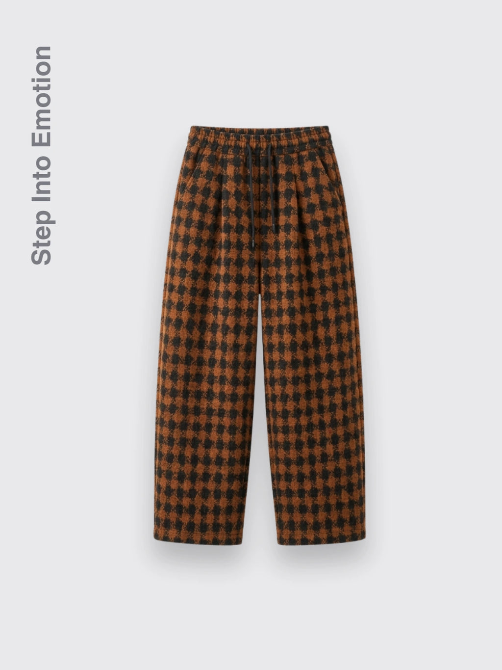 Plaid Casual Wide-leg Pants Orange Grid 2XL Fleece lined