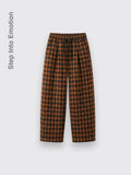 Plaid Casual Wide-leg Pants Orange Grid 2XL Fleece lined