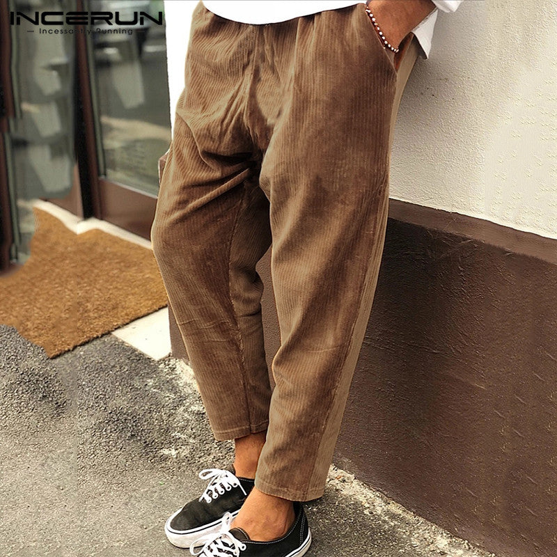 Winter Men Corduroy Pants Streetwear Joggers Coffee