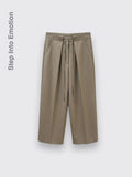 Chic Pleated Wide-leg Pants Brown L