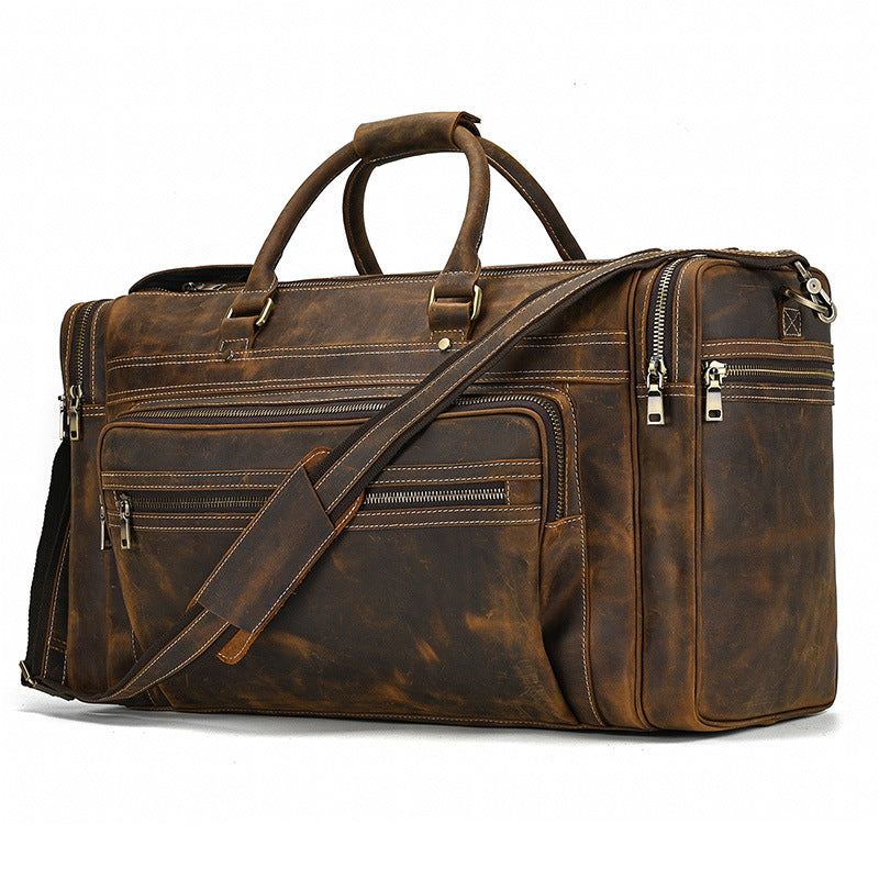 Large Capacity Retro Crazy Horse Leather Travel Bag Brown 24 Inch