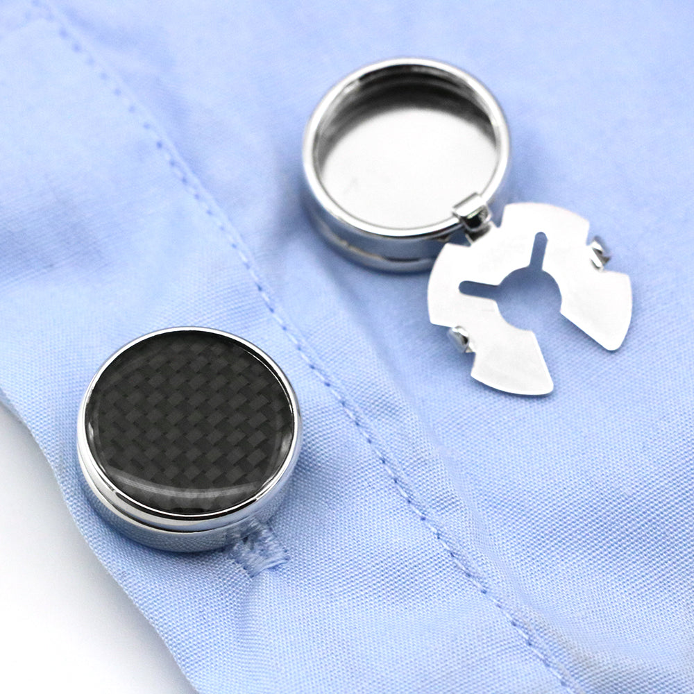 Illegal Button Men's Round Carbon Fiber Cufflink