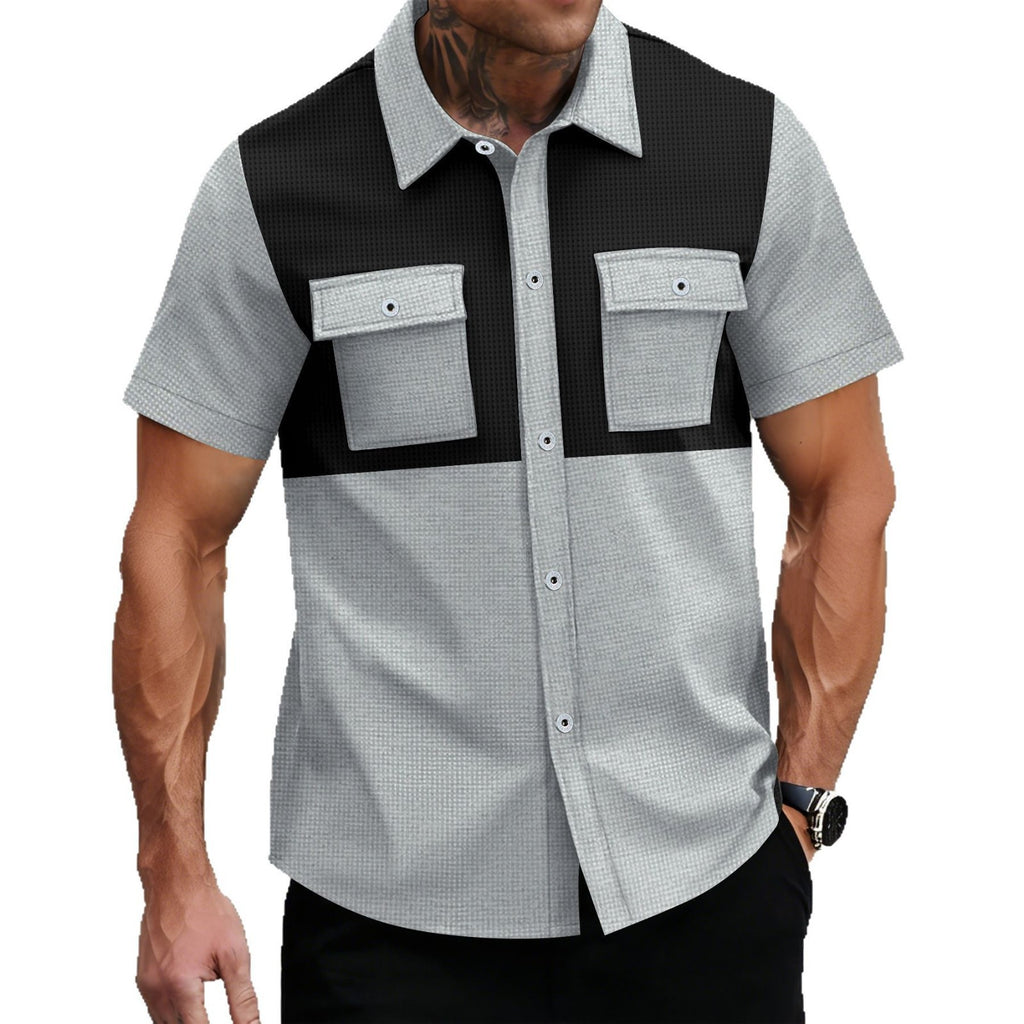 Waffle-Weave Lapel Casual Shirt