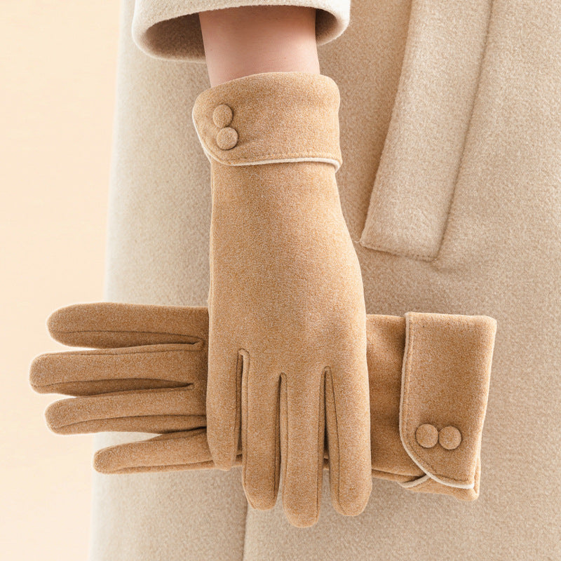 Women's Fleece-lined Warm Graceful Bow Gloves Camel Free Size