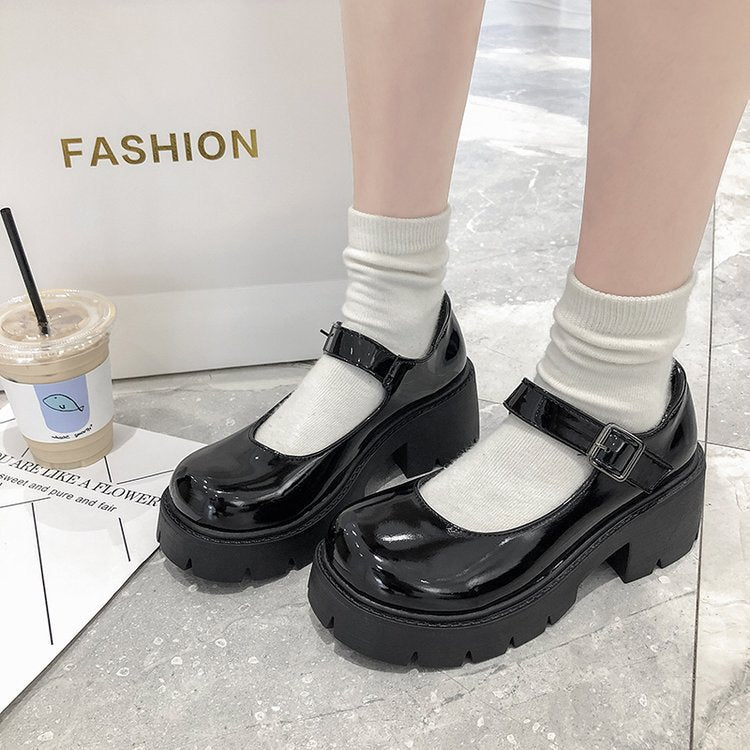 Thick Heel Thick-Soled Leather Shoes
