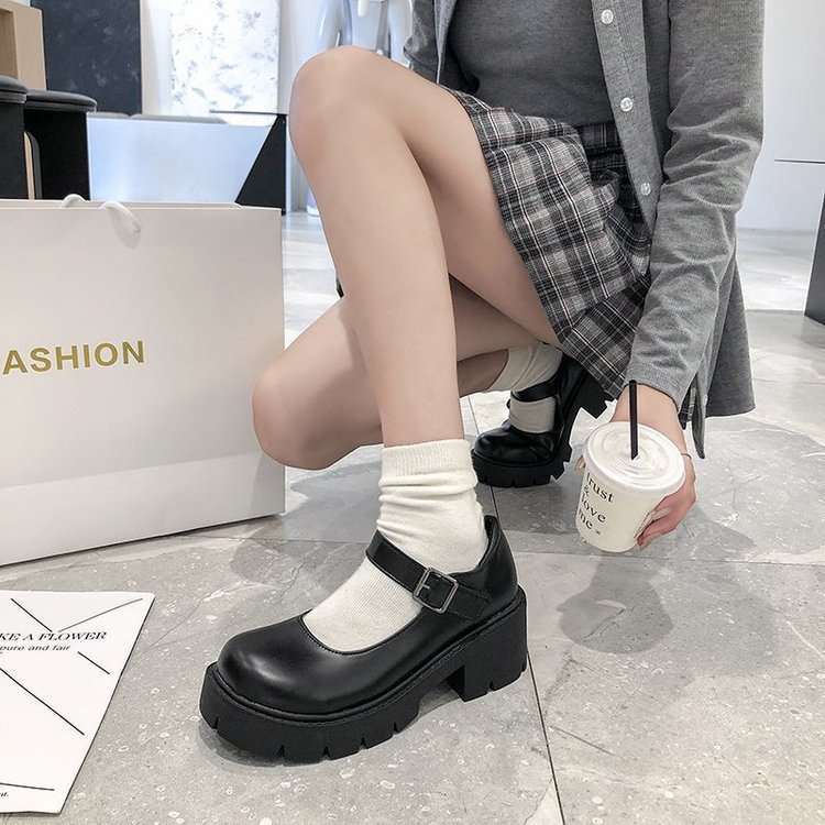 Thick Heel Thick-Soled Leather Shoes