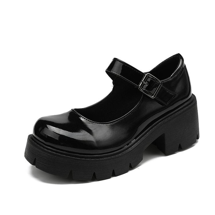 Thick Heel Thick-Soled Leather Shoes