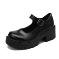 Thick Heel Thick-Soled Leather Shoes Black
