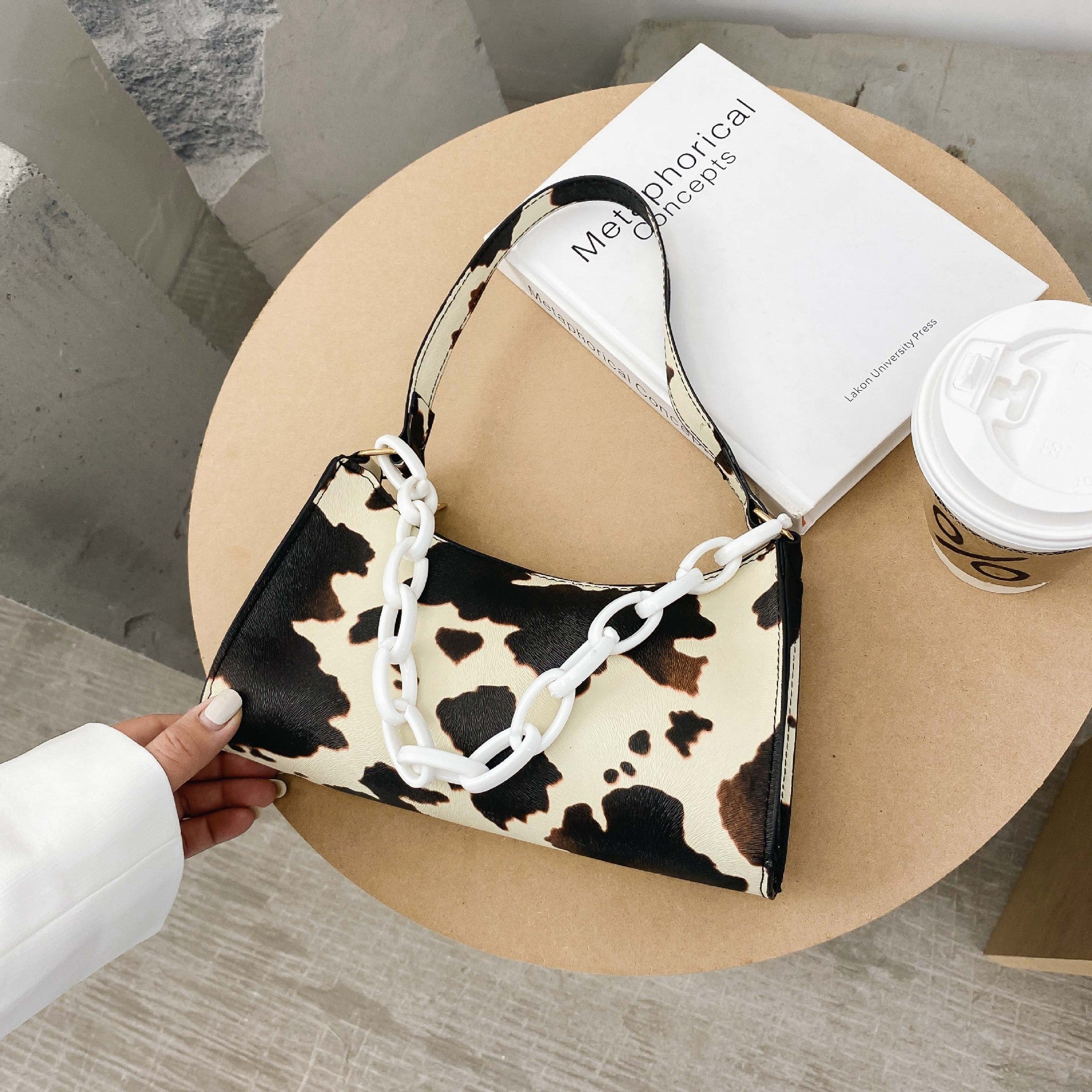 Fashionable Shoulder Bag Cow Pattern Yellow