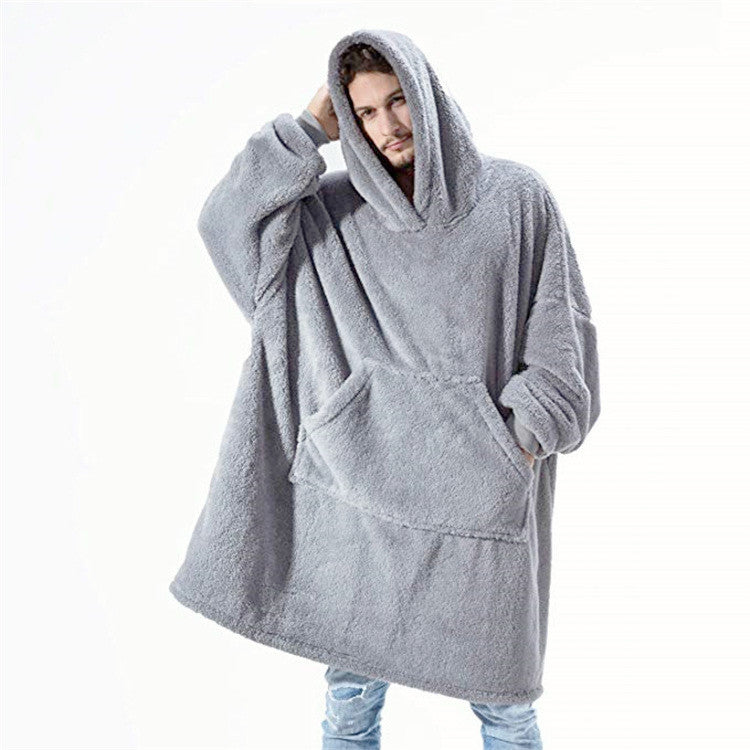 Hoodie Sweatshirt With Big Pocket Wearable Blanket Grey One size