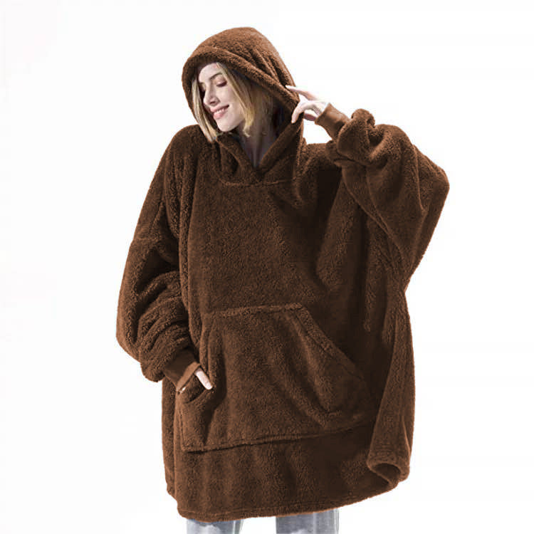 Hoodie Sweatshirt With Big Pocket Wearable Blanket Coffee One size