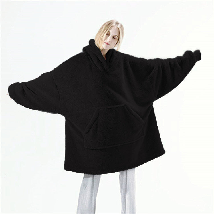 Hoodie Sweatshirt With Big Pocket Wearable Blanket Black One size