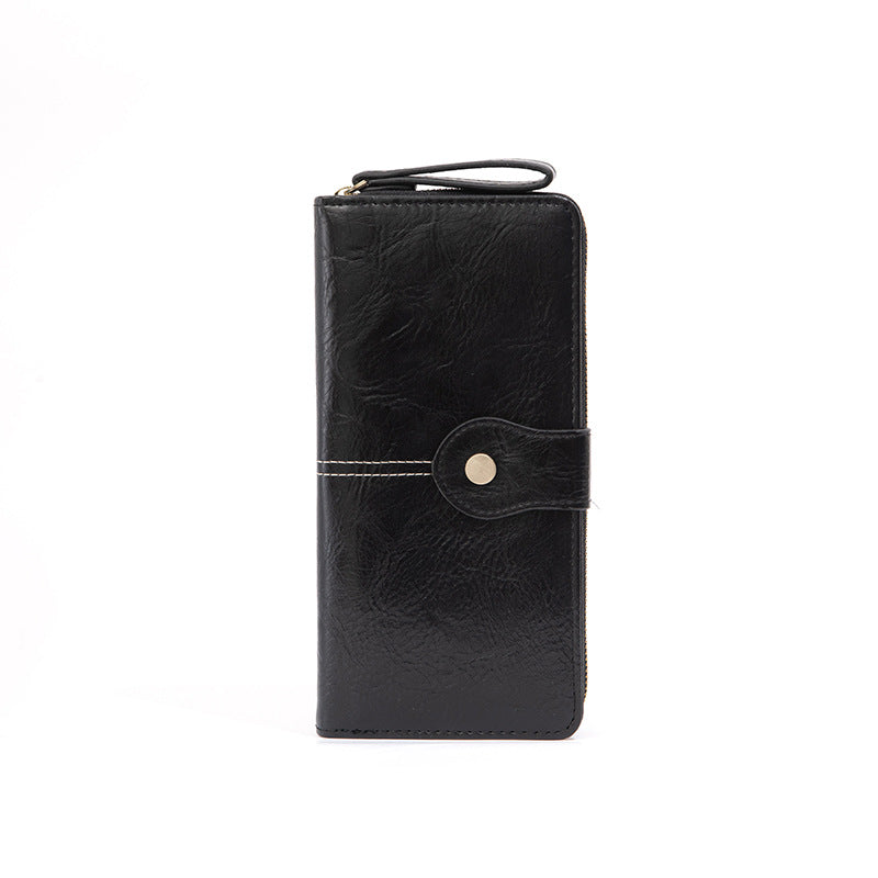 Retro Zipper Long Wallet Pu Leather Lady Black
