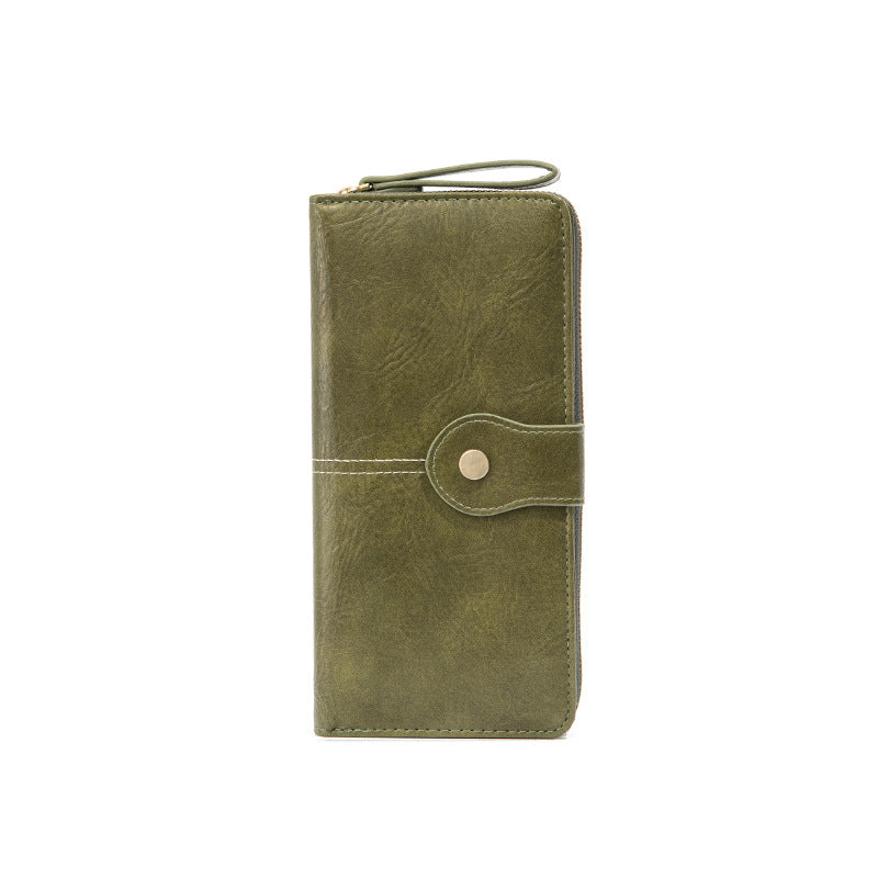 Retro Zipper Long Wallet Pu Leather Lady Green