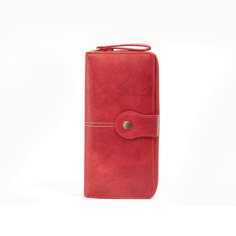Retro Zipper Long Wallet Pu Leather Lady Red