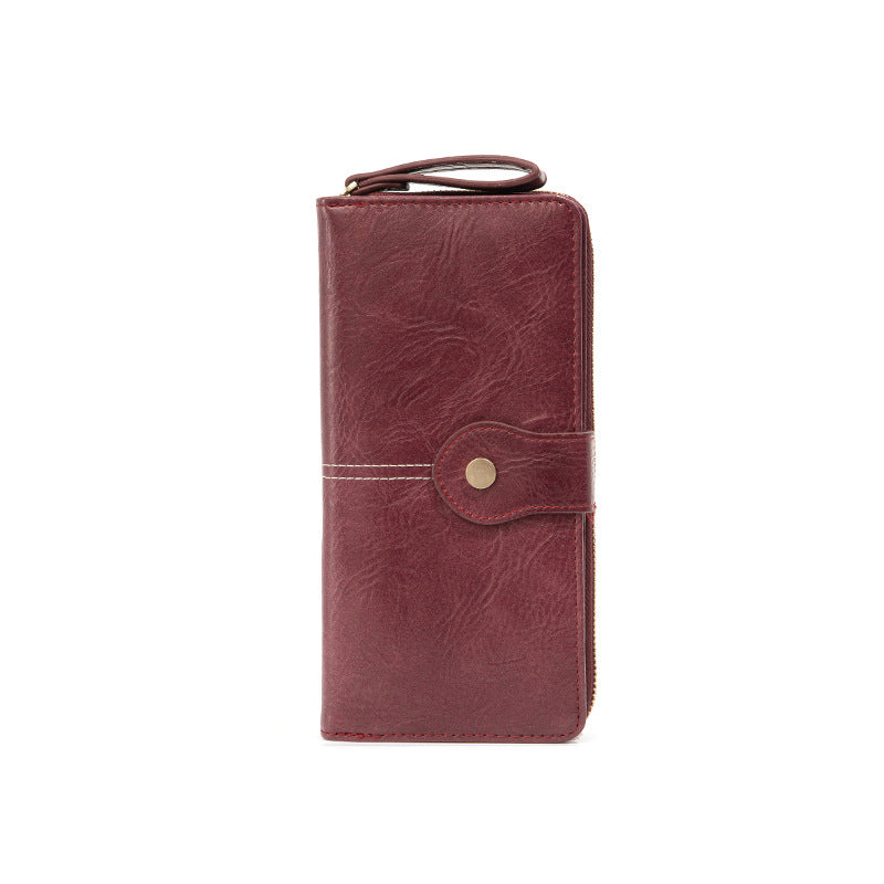 Retro Zipper Long Wallet Pu Leather Lady Red wine