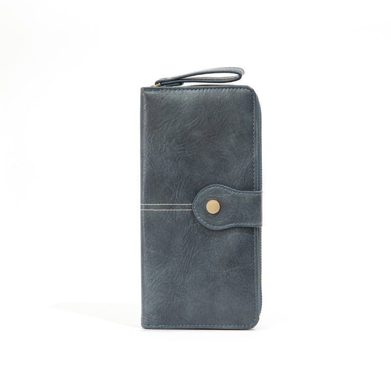 Retro Zipper Long Wallet Pu Leather Lady Blue