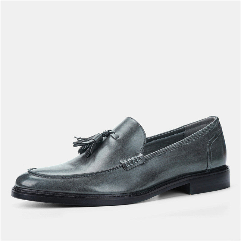 Men Casual Shoes Leather Loafers Business Dress Formal Shoes Grey