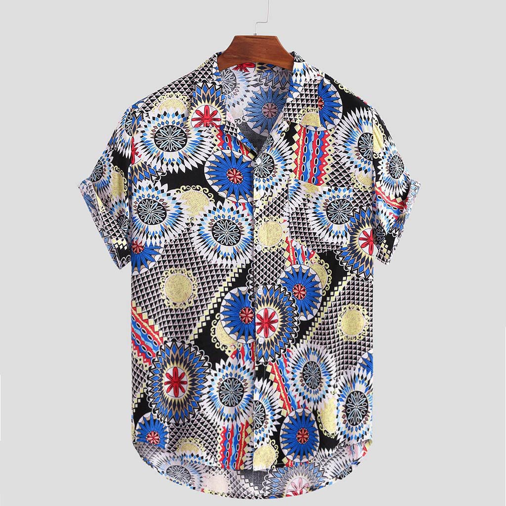 Vintage Printed Loose Casual Shirt Blue