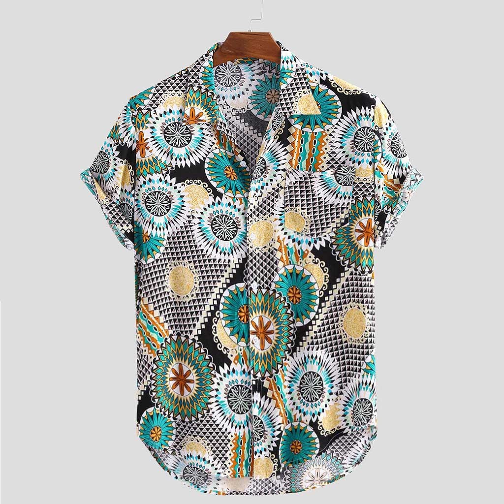 Vintage Printed Loose Casual Shirt Green