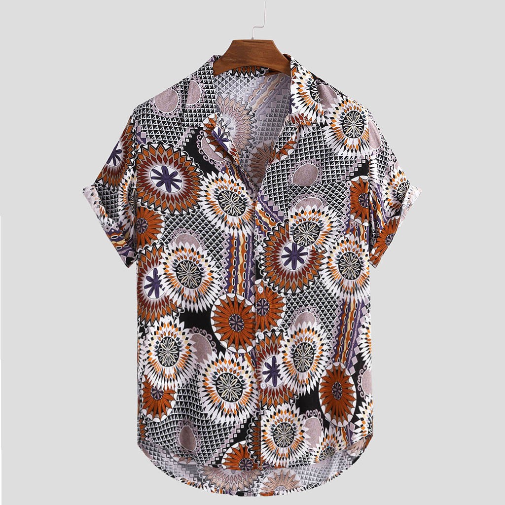 Vintage Printed Loose Casual Shirt Brown