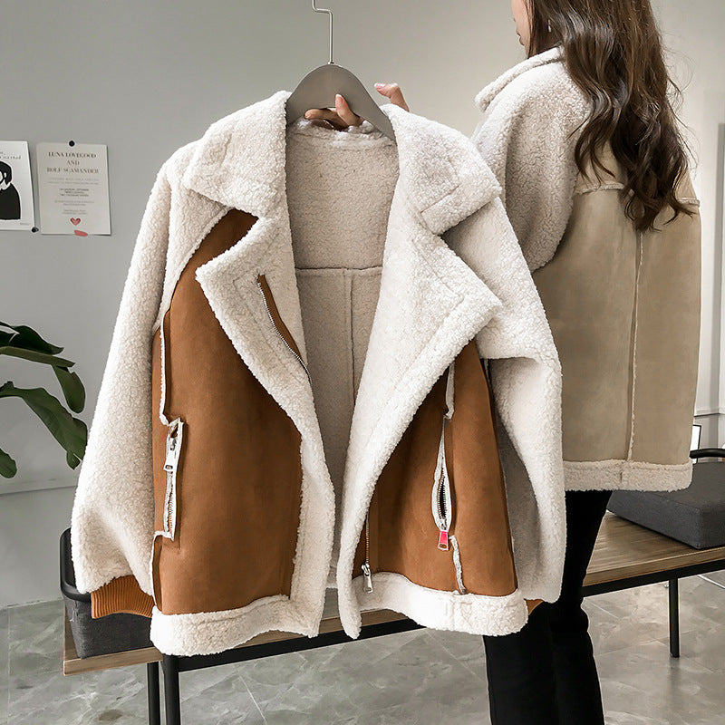 Suede Short Lamb Velvet Jacket Khaki